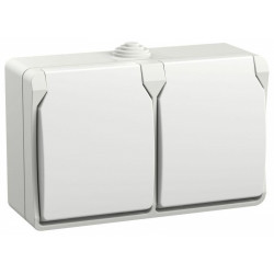 Розетка 2 о\п Форс 16А IP54(ERS2-Л01-16-54-DC) с защ.шторками,белая ИЭК