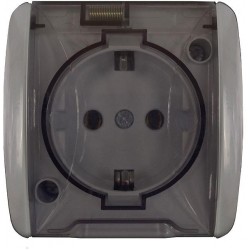 Розетка 1-м ОП Клио 16А IP54 с заземл. с прозр. крышкой сер. UNIVersal К2229-Gr